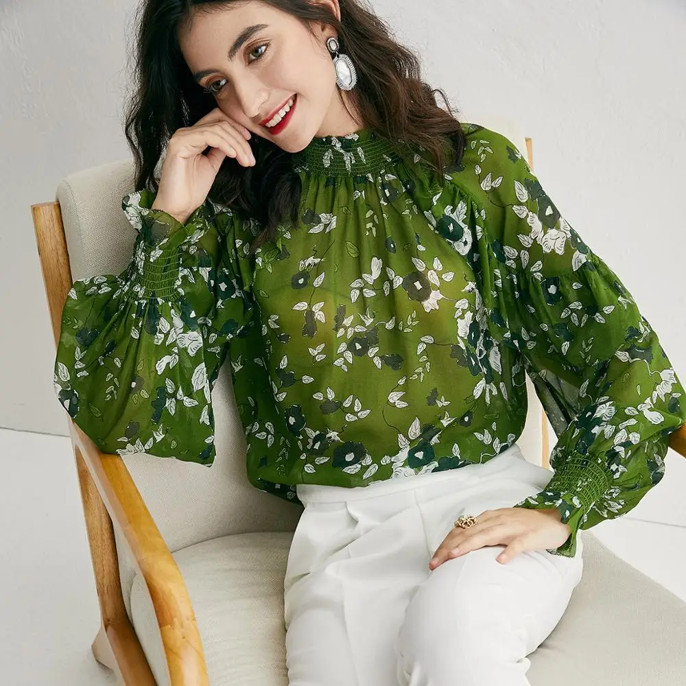 

POKWAI women's fashion 100% silk blouses long sleeve summer casual shirts