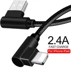 USB-кабель для быстрой зарядки, 90 градусов, 2,4 А, для iPhone 12 11 Pro XR XS Max 7 8 6s Plus SE 2 iPad, оригинальный шнур для передачи данных, длинный провод