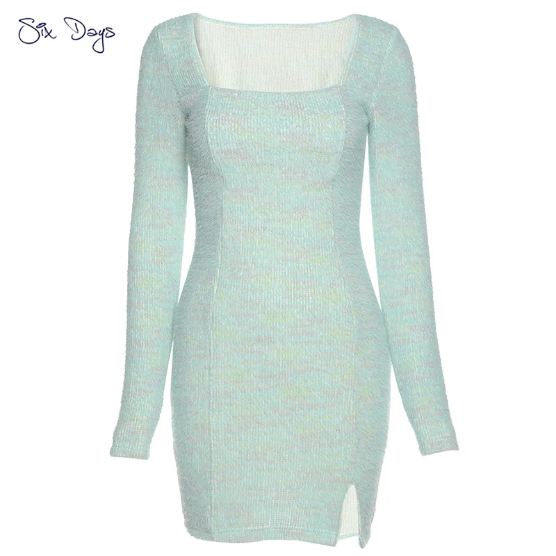 

Sweet Streewear Wrap Skirt Sexy Women Winter Sweater Dress Girl Slim Casual Party Dresses Long Sleeves Female Tight Miniskirt