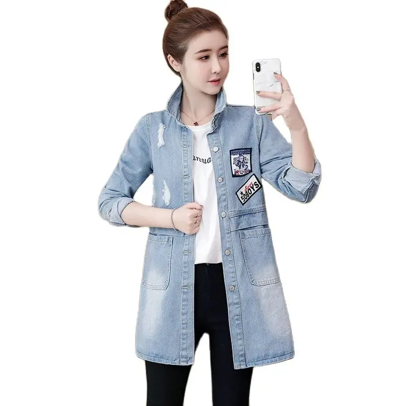 

Женская джинсовая куртка средней длины, свободная ковбойская ветровка с принтом, весна-осень 2023