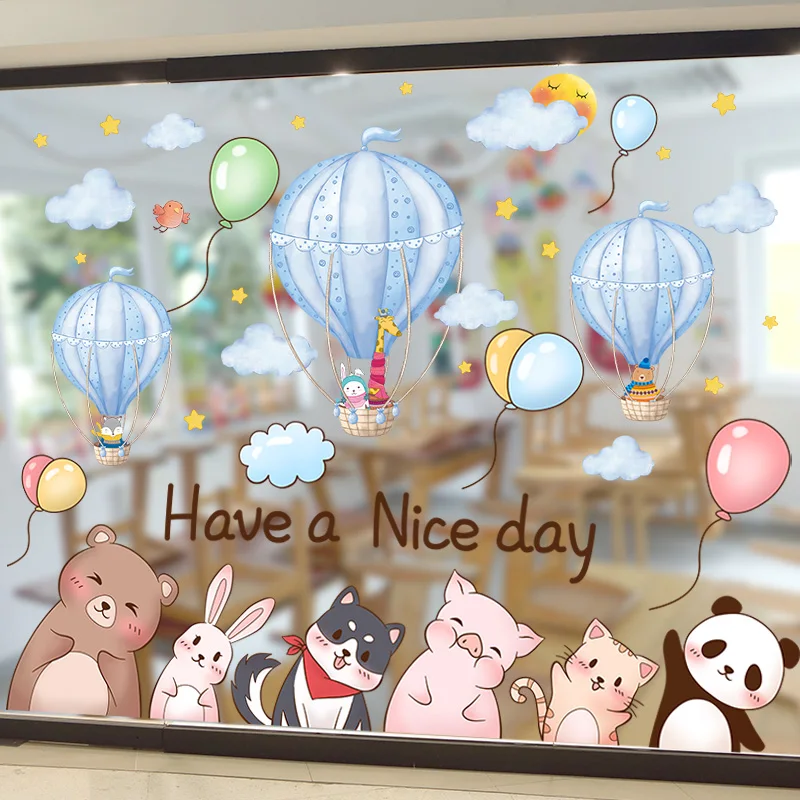 

[shijuekongjian] Hot Air Balloons Wall Stickers DIY Animal Pegatinas Wall Decals for Kids Rooms Baby Bedroom House Decoration