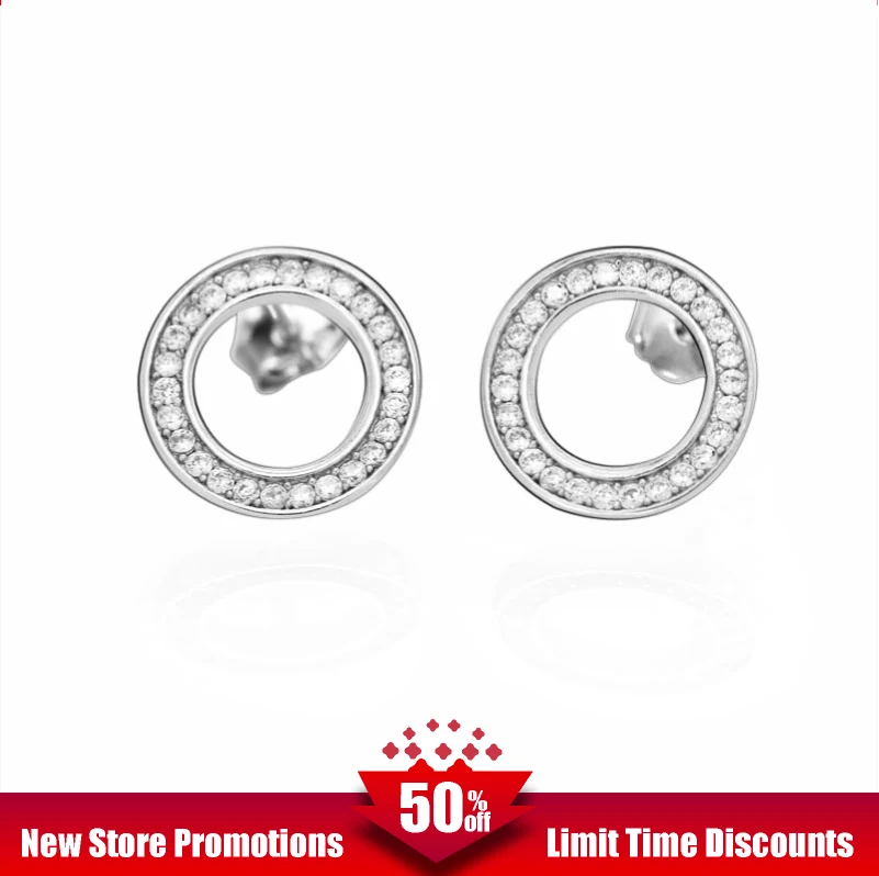 

Tredny 100% 925 Sterling Silver Earrings Round silver inlaid brick Earrings Sterling Silver Jewelry Birthday Lady Gift Fashion