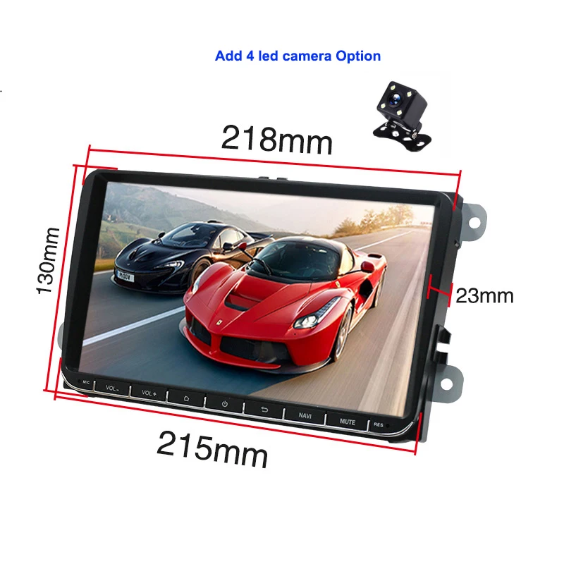 With 4 led camera Essgoo Android 9 ''автомобильный мультимедийный плеер gps навигация 1 din Авторадио 1din стерео видео MP5 Автомагнитола для Volkswagen универсальный - Цвет: With 4 led camera