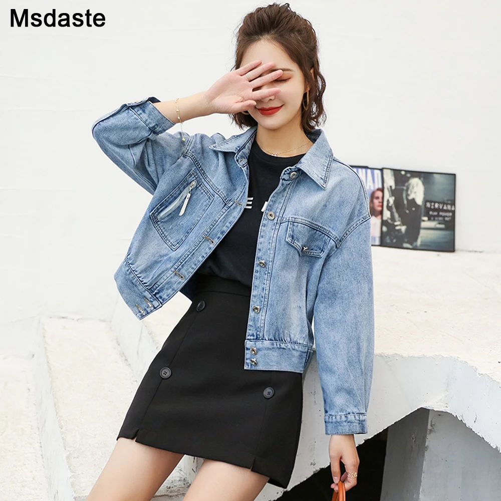 Женские джинсовые пальто джинсовая куртка короткая для девушек свободный крой в