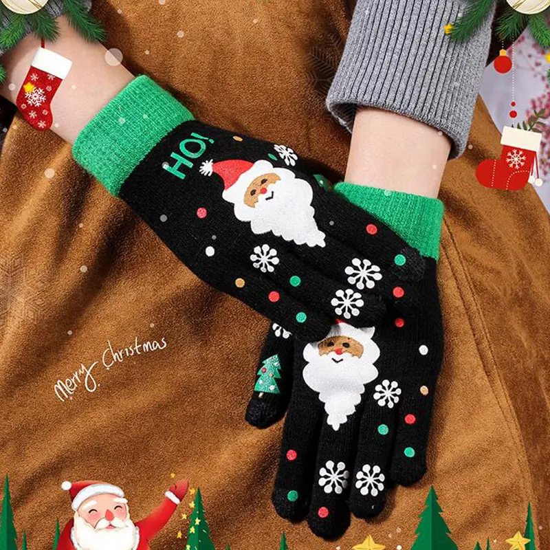 

Women Cashmere wool Knitted Gloves Winter Warm thick touch screen gloves Christmas Cartoon Mittens for Mobile Phone Tablet Pad
