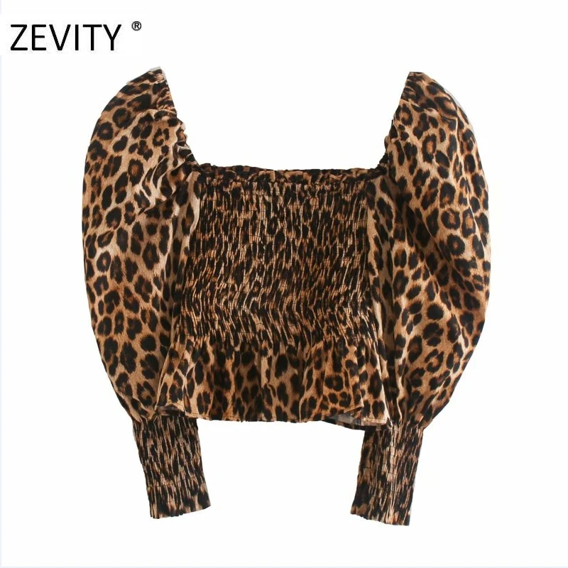 Женская короткая блузка с леопардовым принтом ZEVITY LS7047 винтажная Свободная