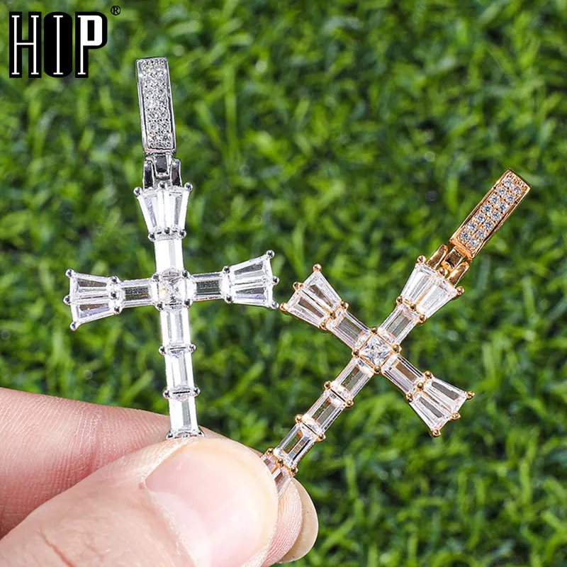 Хип хоп багет крест кулон Iced Out Bling кубический цирконий AAA CZ ожерелье и для мужчин