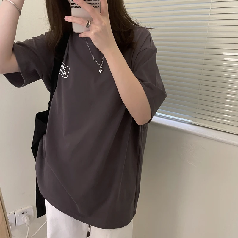 

Make firm offers han edition relaxed joker show thin round collar printed letters short sleeve T-shirt top female