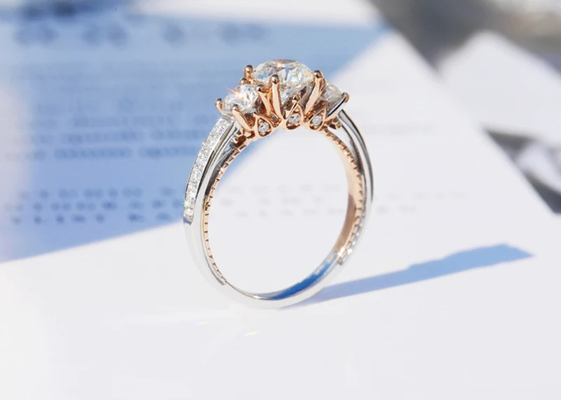 AULEEZE 14k кольцо из белого розового золота Три камня дизайн D Цвет 1 карат муассанит обручальные Обручальные кольца для женщин