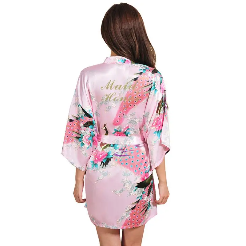 

Women Print Gold Crane Kimono Robe S-XXL Wedding Dressing Gown For Chief Bridesmaid Summer Casual Short Bathrobe Nightgown Skirt