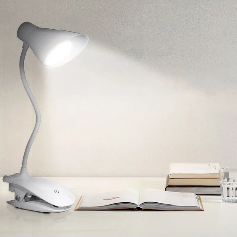 

Clip-on Desk Lamp 14 LED Table Reading Lamp Eye Protection Touch Control Rechargeable Dimming Desk Light