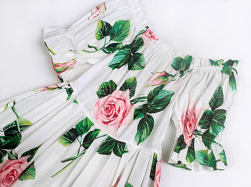 

Banulin 2020 Fashion Runway Casual Summer Dress Women's slash neck elastic Waist Vintage Rose Flowers Print Elegant Dress
