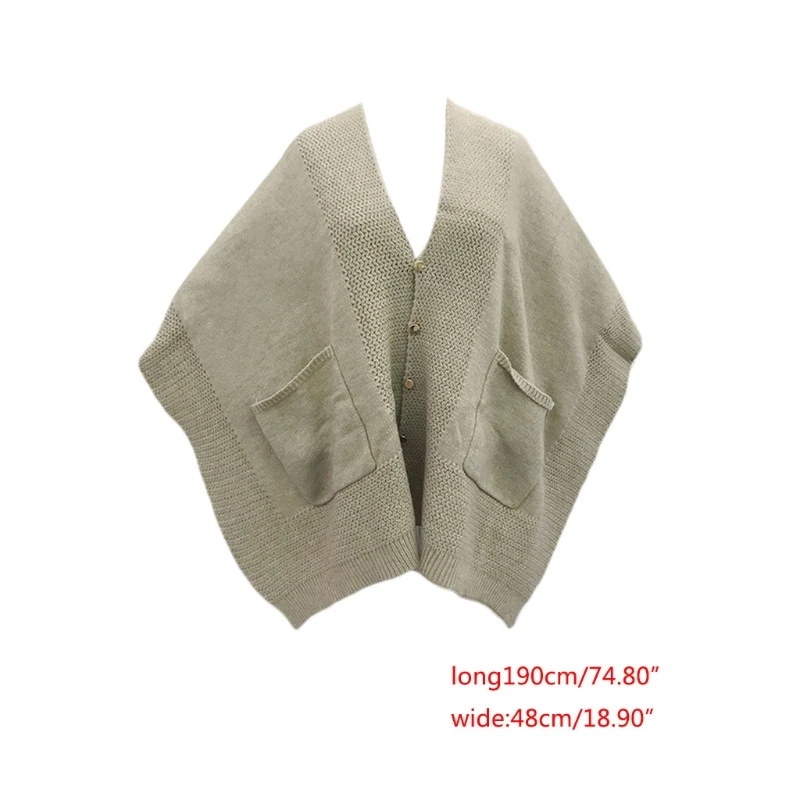 

Women Winter Knit Oversized Poncho Blanket Cape with Front Pockets Solid Color Shawl Wrap Button Down Sweater Cardigan