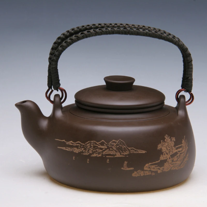 

Genuine Purple Clay Large Teapot Interior Filter Teaset with Handle Yixing Teapot +2 Teacups about 700ml