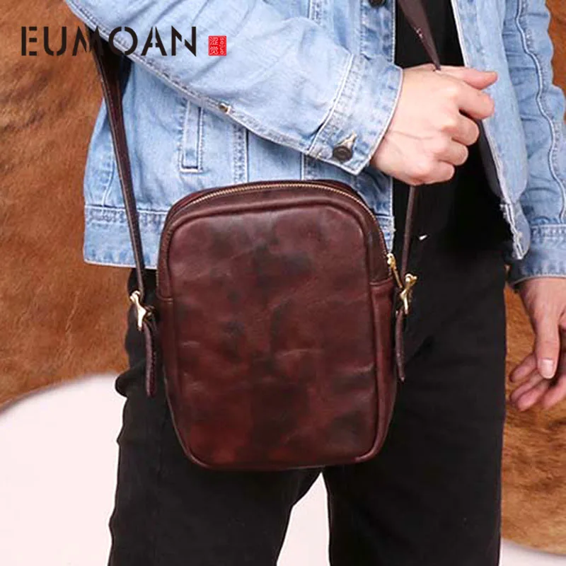 Винтажная повседневная мужская сумка через плечо из натуральной кожи