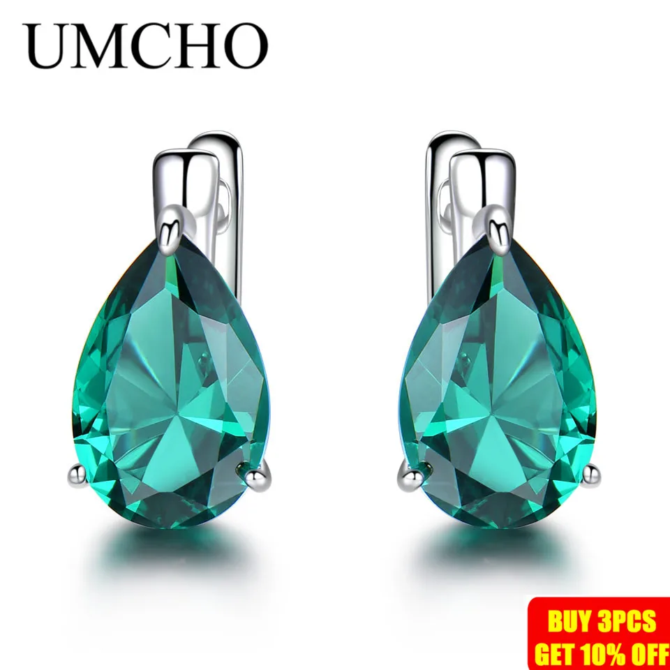 UMCHO, серебряные серьги-Клипсы из натуральной 925 пробы для женщин, Halo, зеленый цвет, изумруд, драгоценный камень, вечерние, свадебные украшения, подарок для мамы