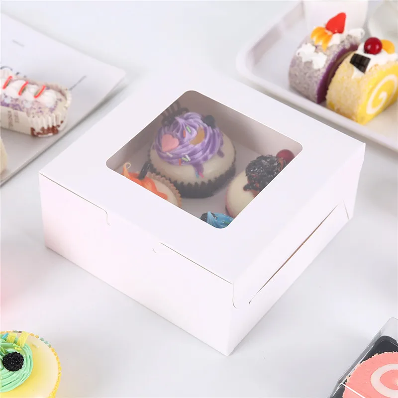 

10Pcs 16*16*7.5cm Cardboard Cake box Kraft Paper Cupcake Packing Box with Window Muffin Cookies Candy Box for Wedding Party