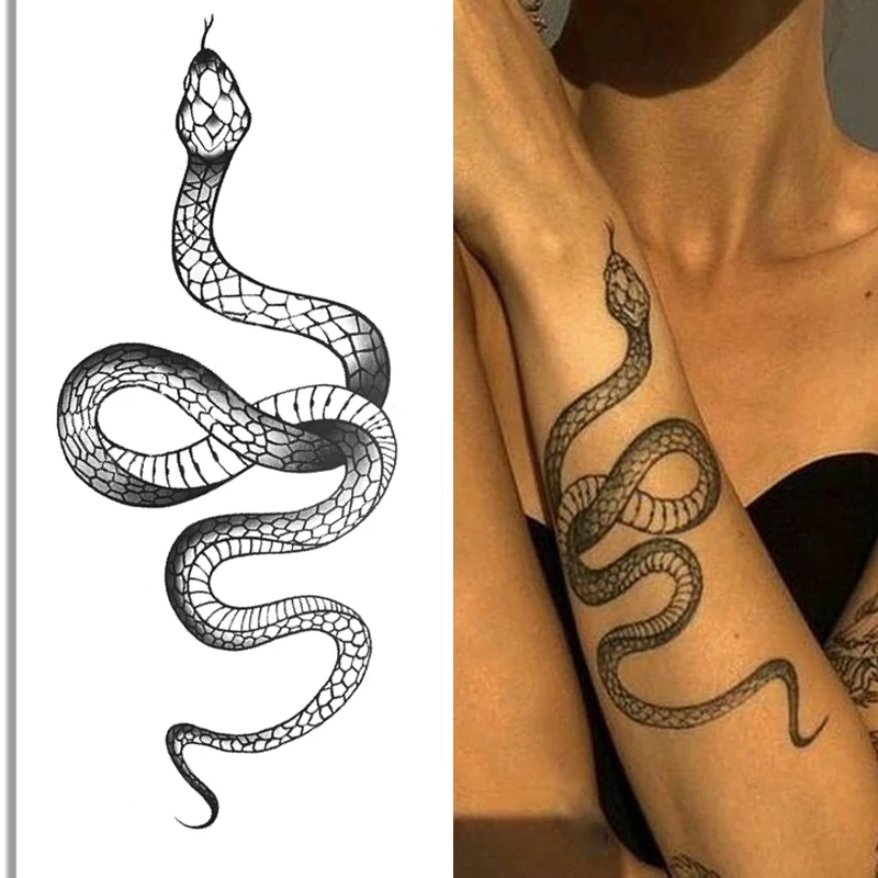 

1pcs Black Snake Fake Tattoo Stickers for Arm Waist Large Size Waterproof Women Men Temporary Tattoo Body Makeup Snake Tatto