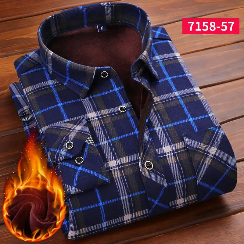 2020 Модные мужские облегающие рубашки на осень и зиму плотные теплые в клетку