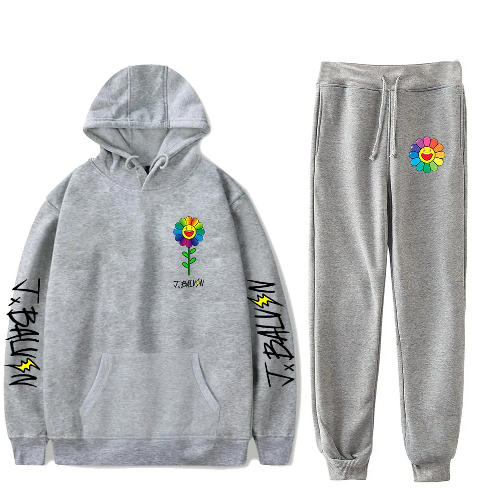 

New J BALVIN Tracksuit Two Piece Set Women/Men Long Sleeve Hoodies+Jogger Pant Casual Unisex Streetwear Pants Fashion CLothes