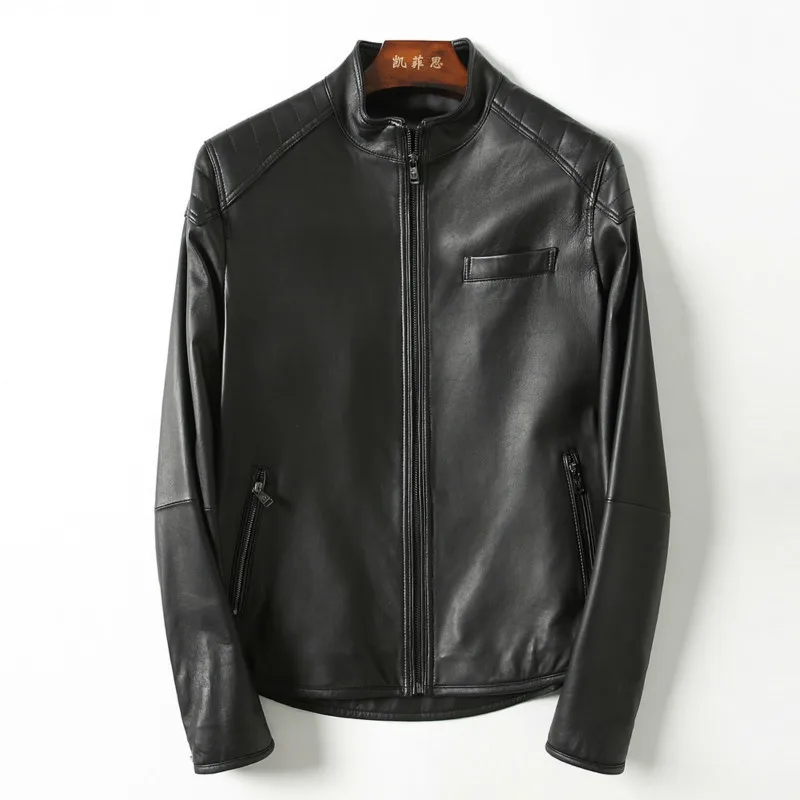 

Mens Leather Jacket Bomber Motorcycle Genuine Leather Jacket Men Real Sheepkin Leather Coat Blouson Cuir Homme KFS18M003 KJ2174