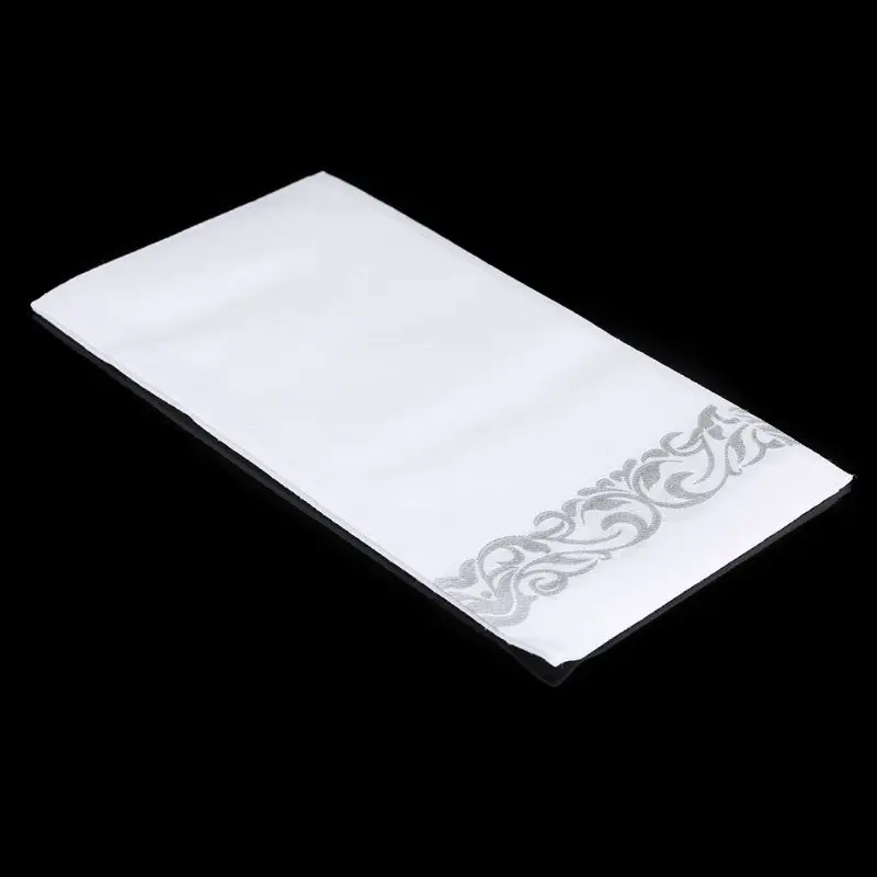 

Disposable Linen-Feel Guest Towels - Decorative White Hand Towels, Silver Floral Cloth-Like Paper Napkins