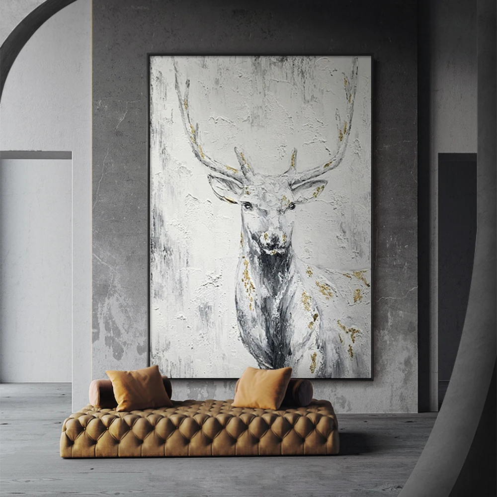 

Hand Painted Wall Decor Abstract Deer Oil Painting On Canvas Wall Art Pictures Unframed Hot Selling Animal Wall Canvas Artwork