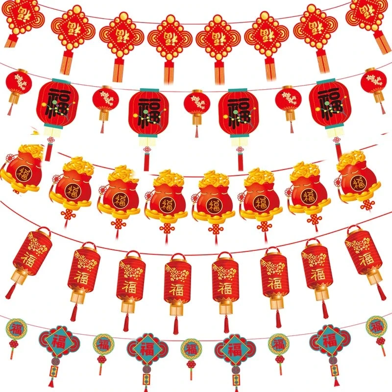 

Новогодние украшения баннеры в китайском стиле с новым годом Тигр гирлянды флажки 2022