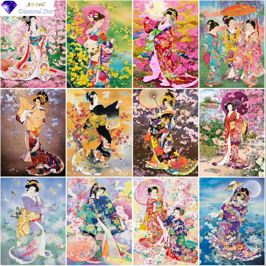 

5D AB square round full drill Diamond Painting Art Japanese Woman Diamond Embroidery Pour glue velvet canvas Home Decor