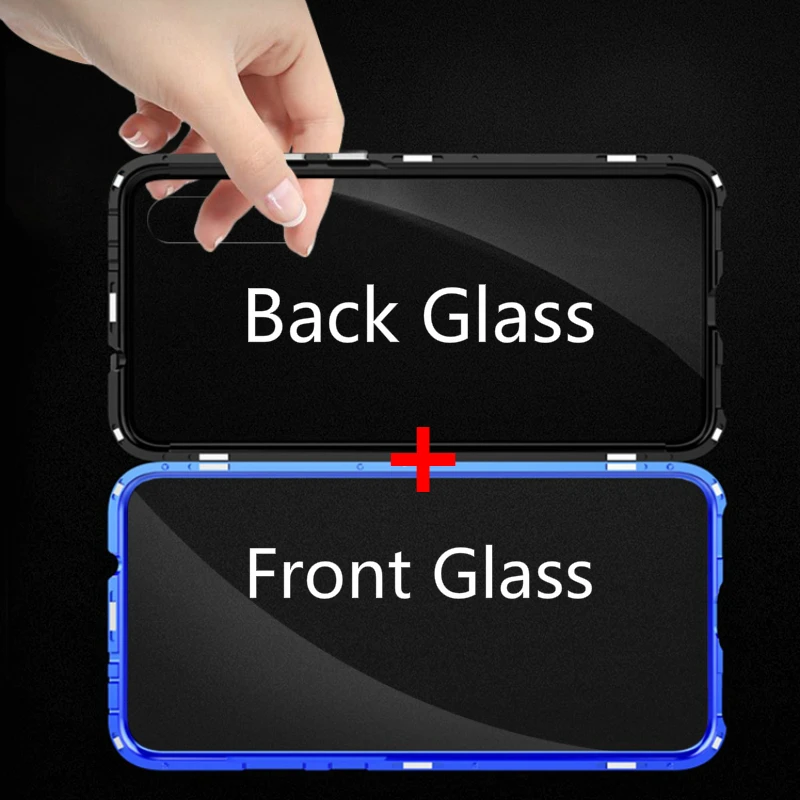 Double Sided Metal Glass Case For Redmi Note7 7pro Tempered glass 360° Adsorption Magnetic Flip Cases for Xiomi Note 7 pro cover |