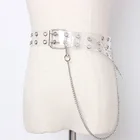Ремень из искусственной кожи Женский, модный прозрачный пояс в стиле панк с цепочкой, с одним и двумя рядами отверстий, для джинсов