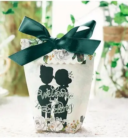 20 шт./лот белое платье невесты с зеленой лентой вечерние свадебные подарочные