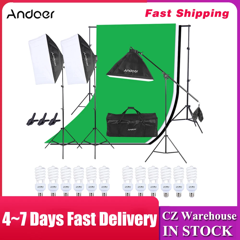 

Профессиональный светильник Andoer для фотостудии, набор для фотосъемки, 50*70 см, софтбокс, 12 шт., держатель для лампы, светильник для фотосъемки,...