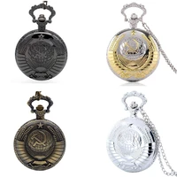 vintage soviet badges sickle hammer pocket watches necklace bronze pendant chain fob watch for women men birthday gift