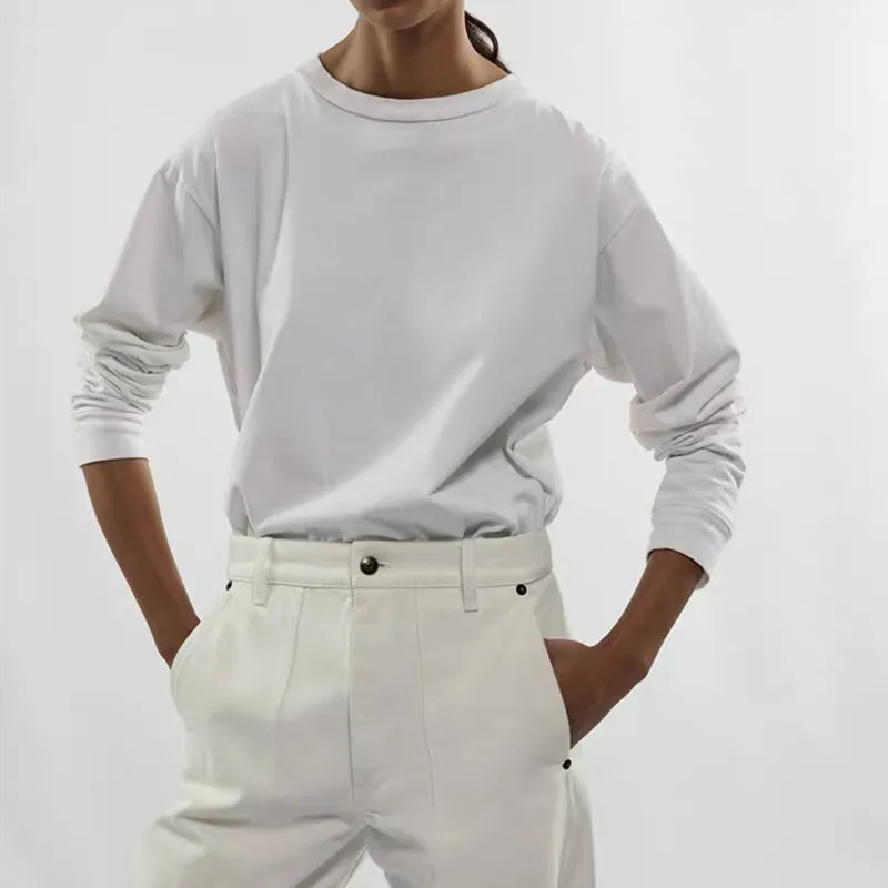 

Early Autumn Women Long Sleeve T-shirt O-neck White New Casual Tees