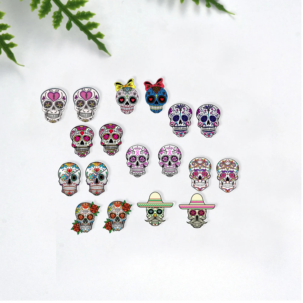 Акриловые серьги в виде цветочного скелета Мексиканский народный сахарный череп