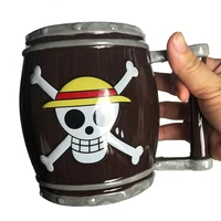 600ml new pirate skull cute expression cartoon beer mugs with handle creative coffee milk water wooden barrel shape ceramic cups