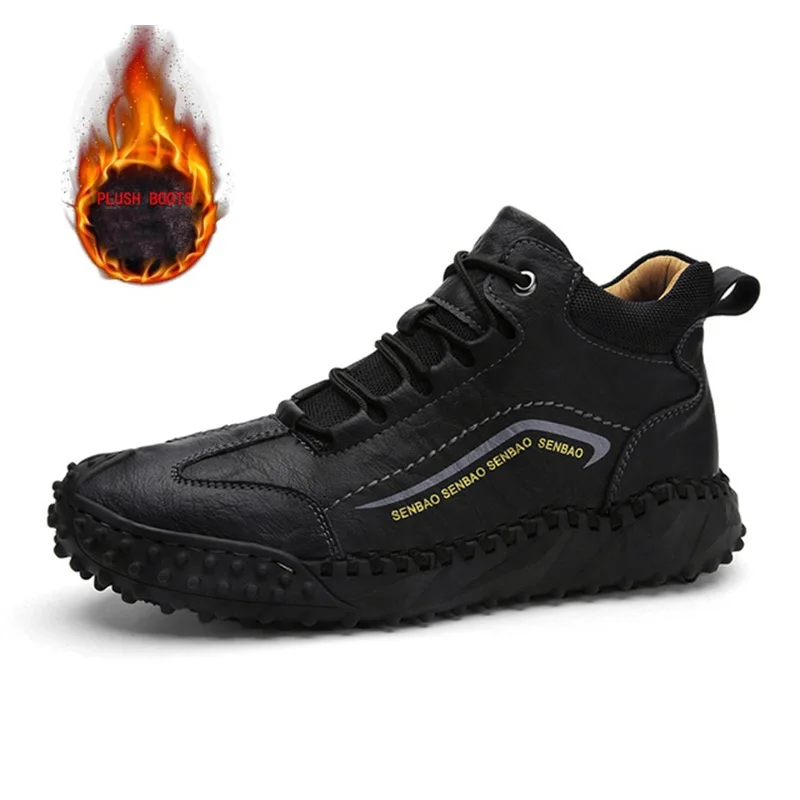 

2021 Winter Men's Boots Plush Warm Snow Boots Waterproof Outdoor Leather Work Boots Motorcycle Boots Zapatos De Hombre