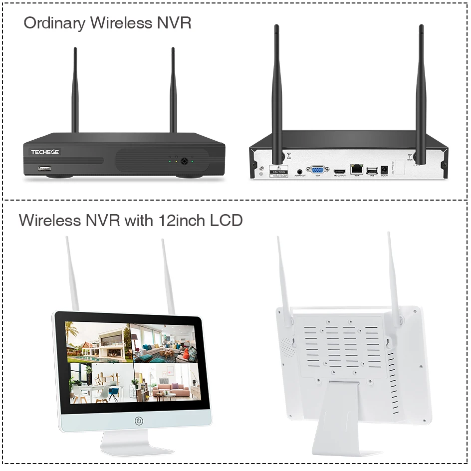 Techege Plug and Play 8CH Беспроводной NVR комплект 12 дюймов LCD 1080P HD Vandalproof IP камера ночного