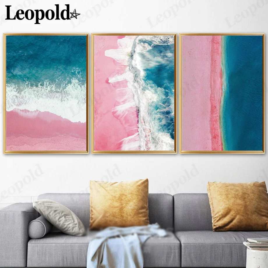 

Modern Abstract Seascape Canvas Poster Blue Sea Pink Beach Painting Wall Art Nordic Living Room Home Decor Accessories