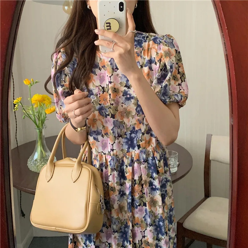 

2021 размера плюс Цветочный принт летнее платье длинное вечернее платье; В винтажном стиле; Платья с короткими рукавами пляжное женское плать...