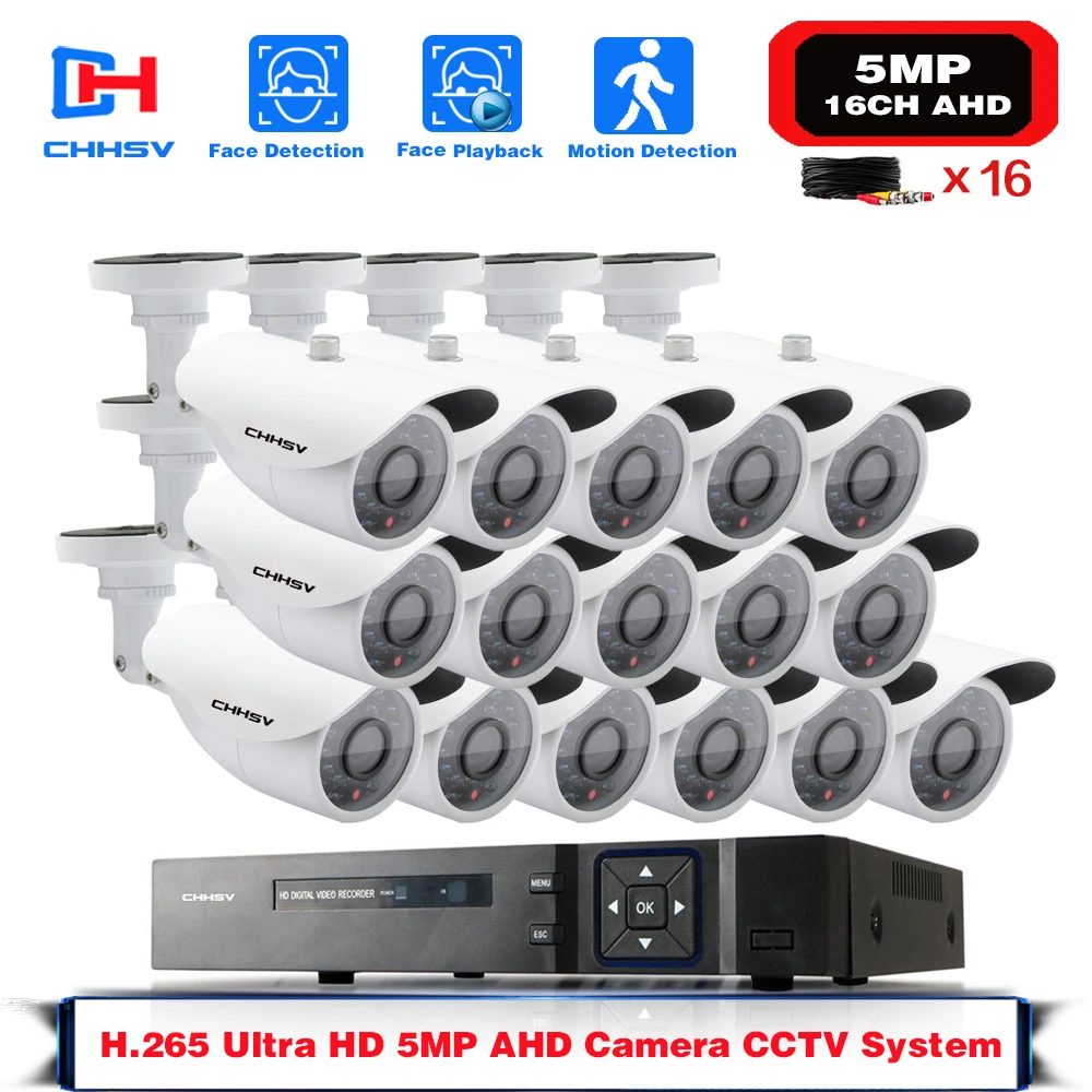 Комплект уличных водонепроницаемых камер видеонаблюдения H.265 система HD DVR 16 шт. 5