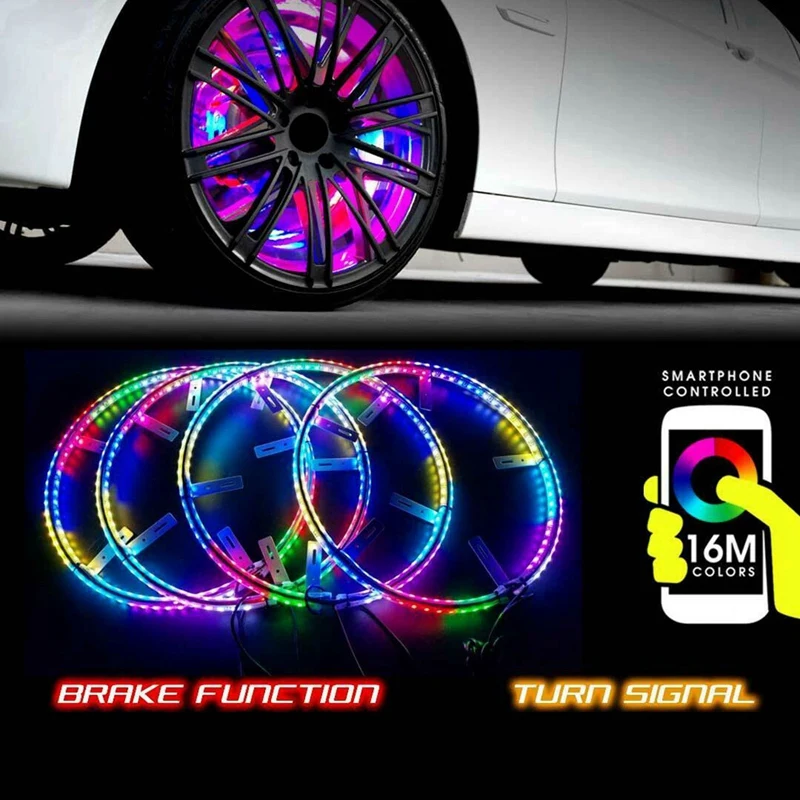 

4 шт., светодиодные кольца для колес, 15,5 дюйма, IP68, RGB, 600