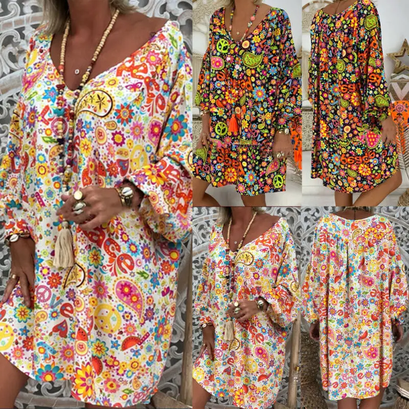 

Boho Vintage 2020 Women Floral Loose Dresses Summer Sundress Elegant Ladies Loose Modis Vestidos Ropa Mujer Floral Dress