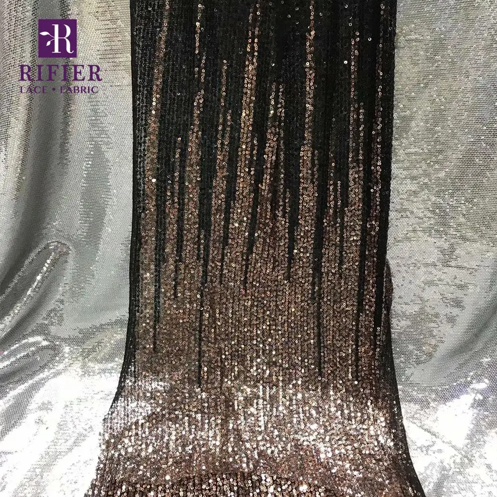 Эластичные африканские кружевные ткани с блестками градиентные золотистые