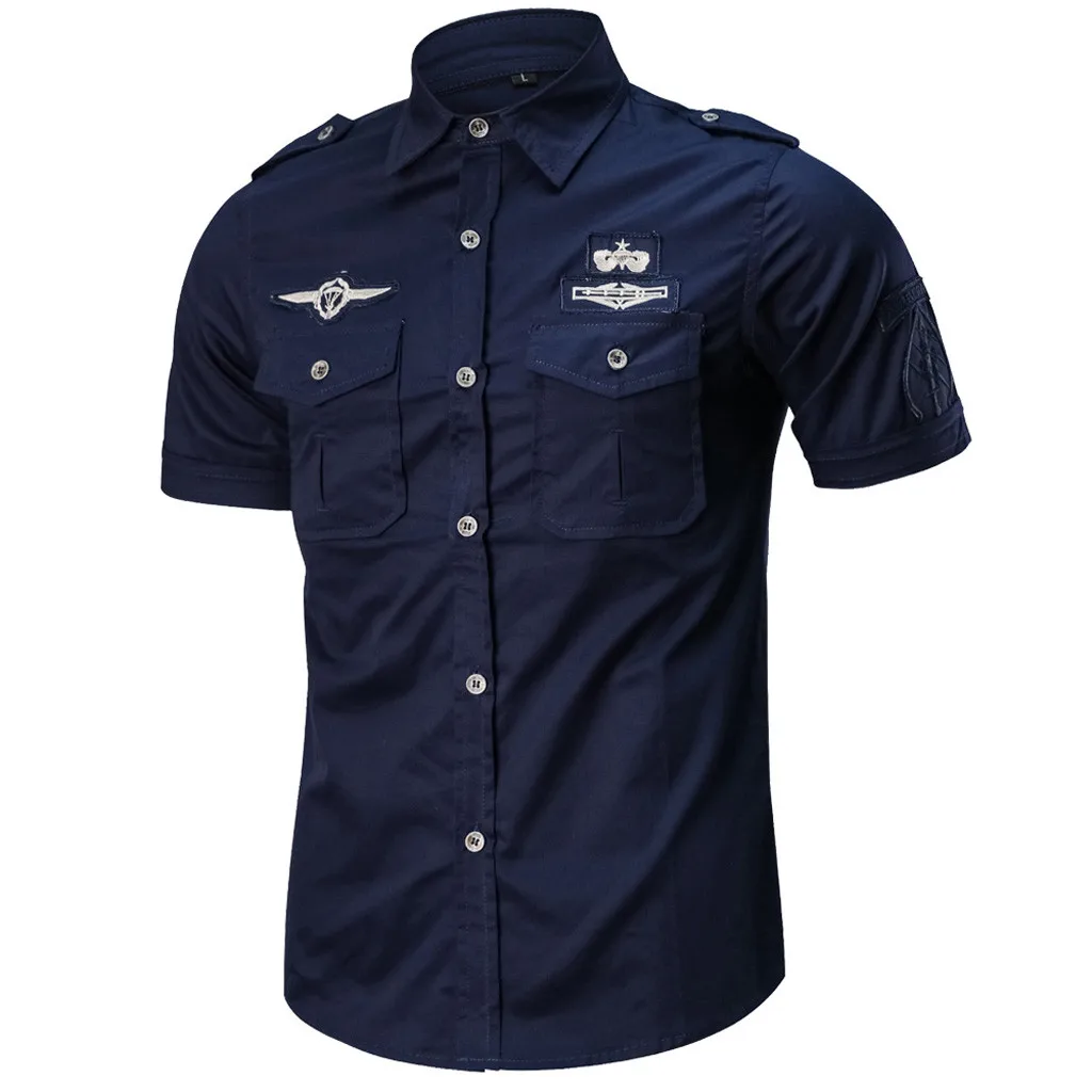 Мужская Повседневная рубашка в стиле сафари летняя Однотонная с карманами и