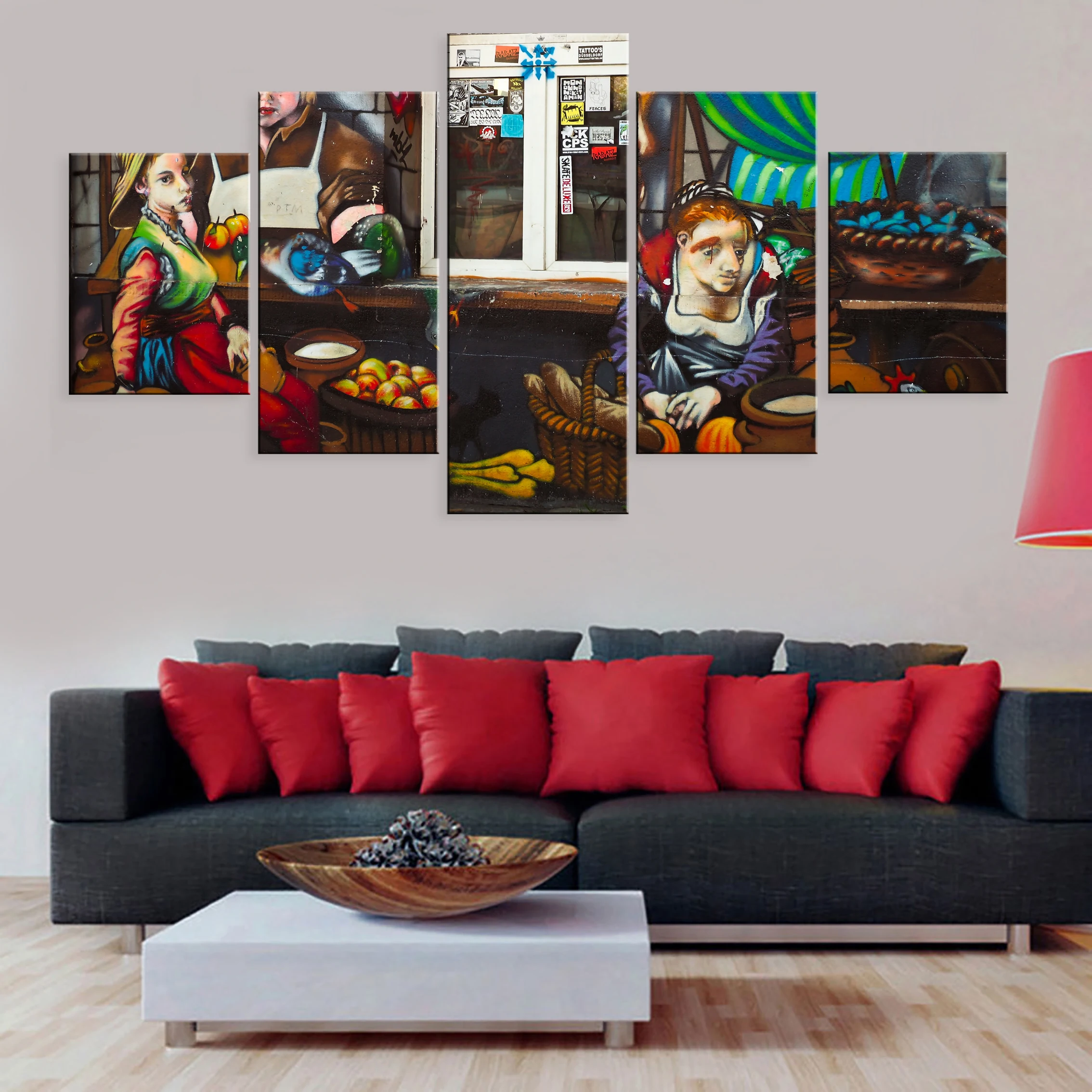 

Hd 5 Pieces Landscape Poster Canvas For Living Room Home Framework Creative Street Art Graffiti Abstract