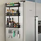 3-х уровневый кухонный рефрижератор шкаф для хранения Органайзер для приправ на холодильник подвесная полка с 7 крючками