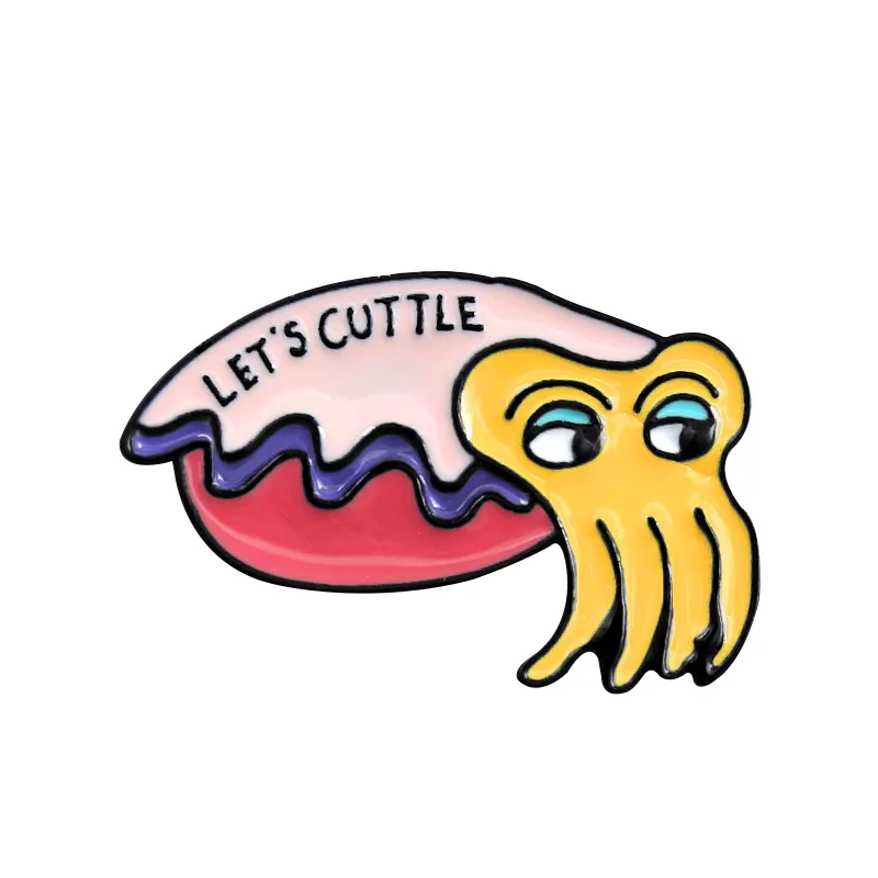 

Cartoon Cuttlefish Design Creative Enamel Cartoon Pins Let"s Cuttle Big Eyes Seabed Animal Brooch Badge