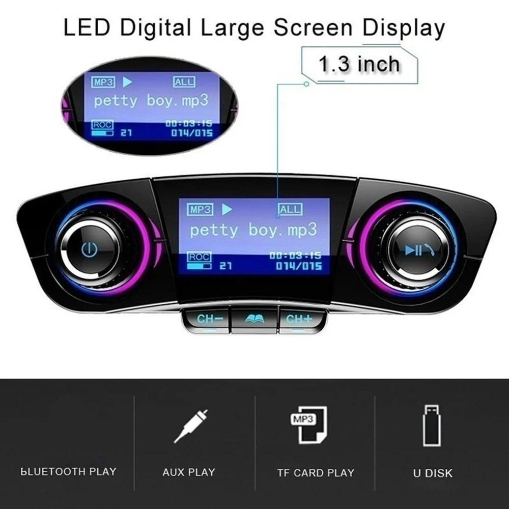 Upgrade Wireless bluetooth Handsfree Calling Dual USB 2.1A Fast Charger Car Kit FM Transmitter MP3 Player Radio Adapter |
